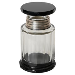 Caja o jarrón de cristal italiano deco con tapa de plata, Italia, años 30