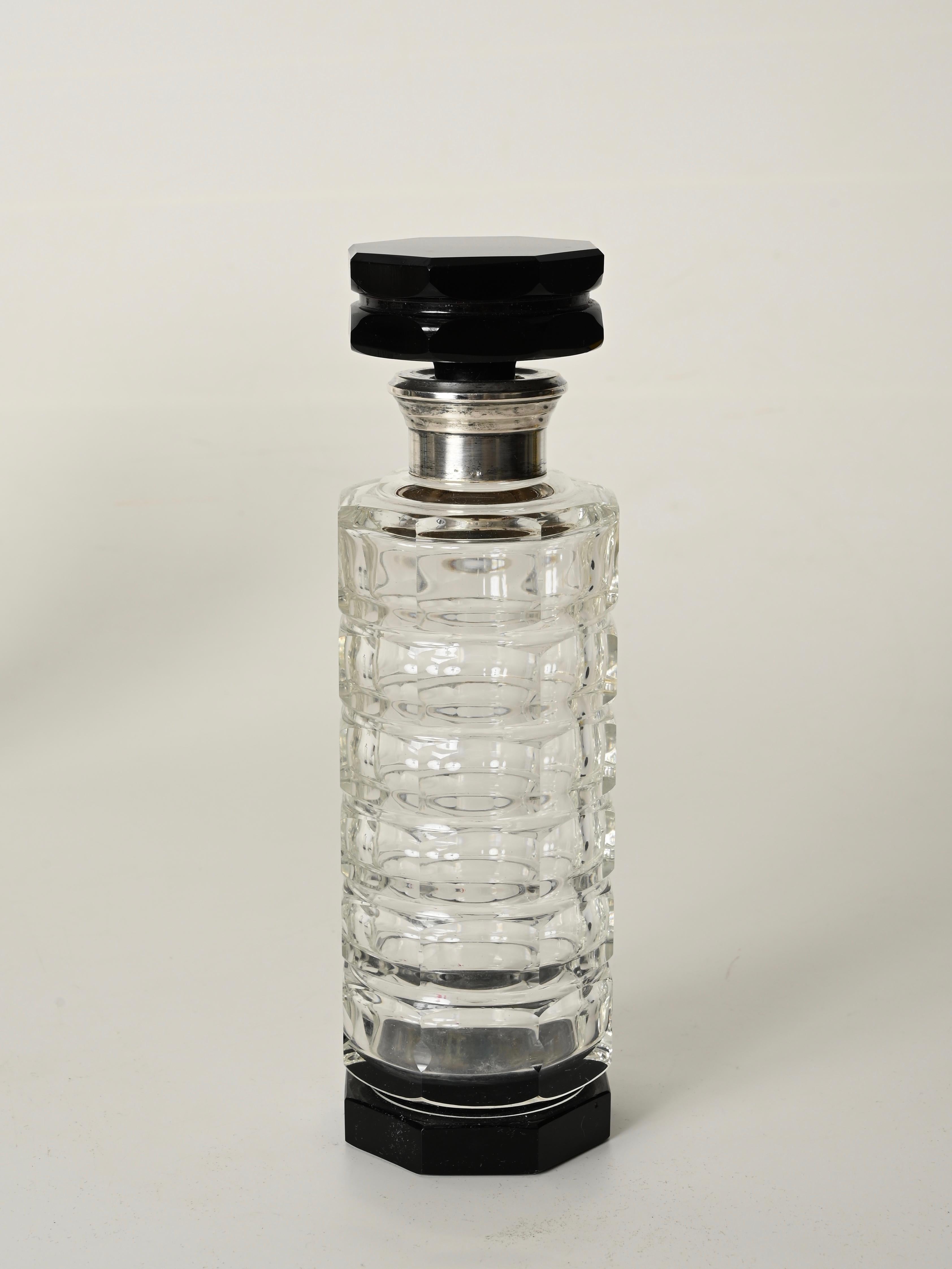 Italienisches Deko-Kristallkaraffen- und Glasset mit Silberdetails, Italien, 1930er Jahre im Angebot 5