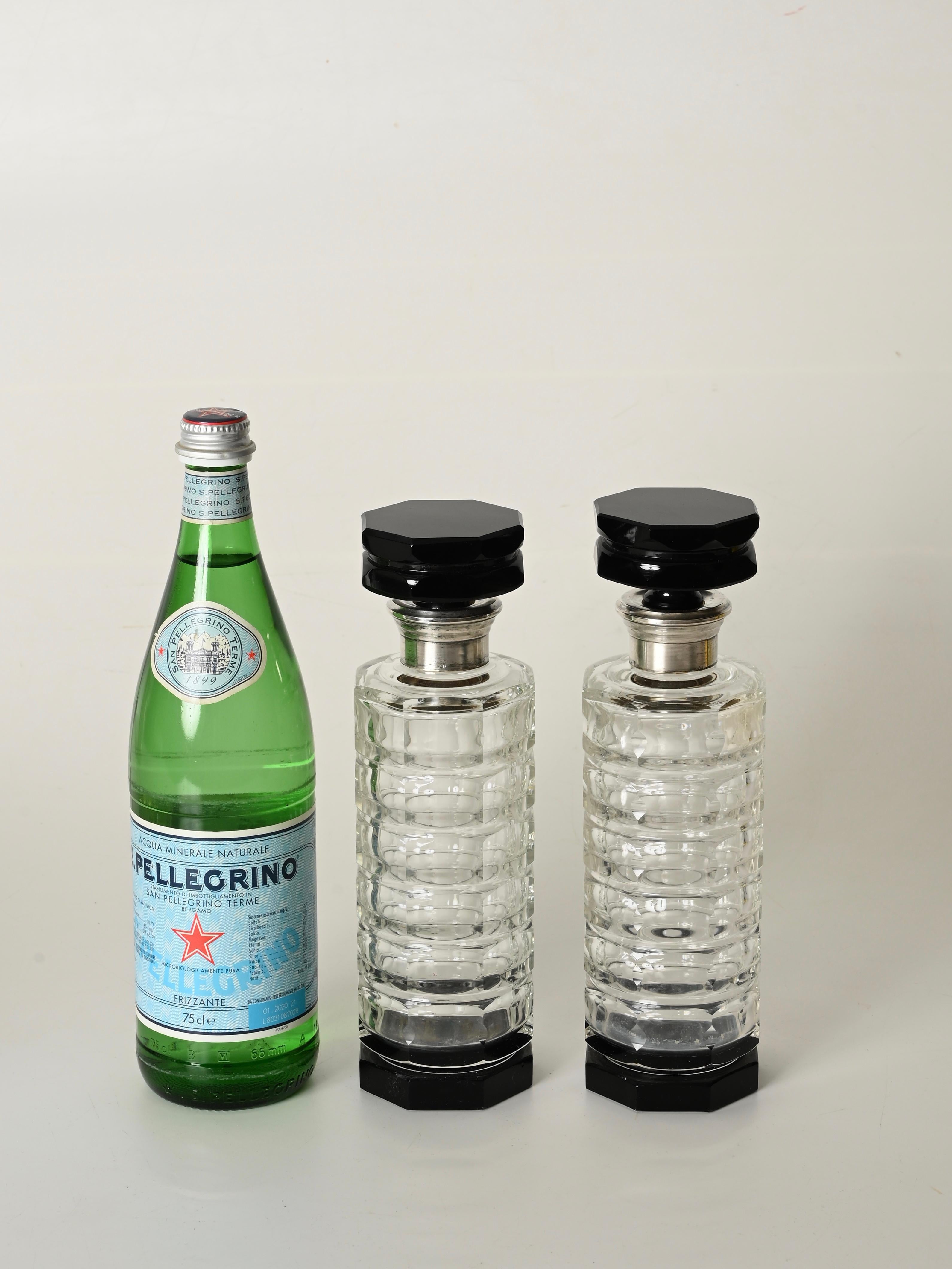 Italienisches Deko-Kristallkaraffen- und Glasset mit Silberdetails, Italien, 1930er Jahre (Art déco) im Angebot