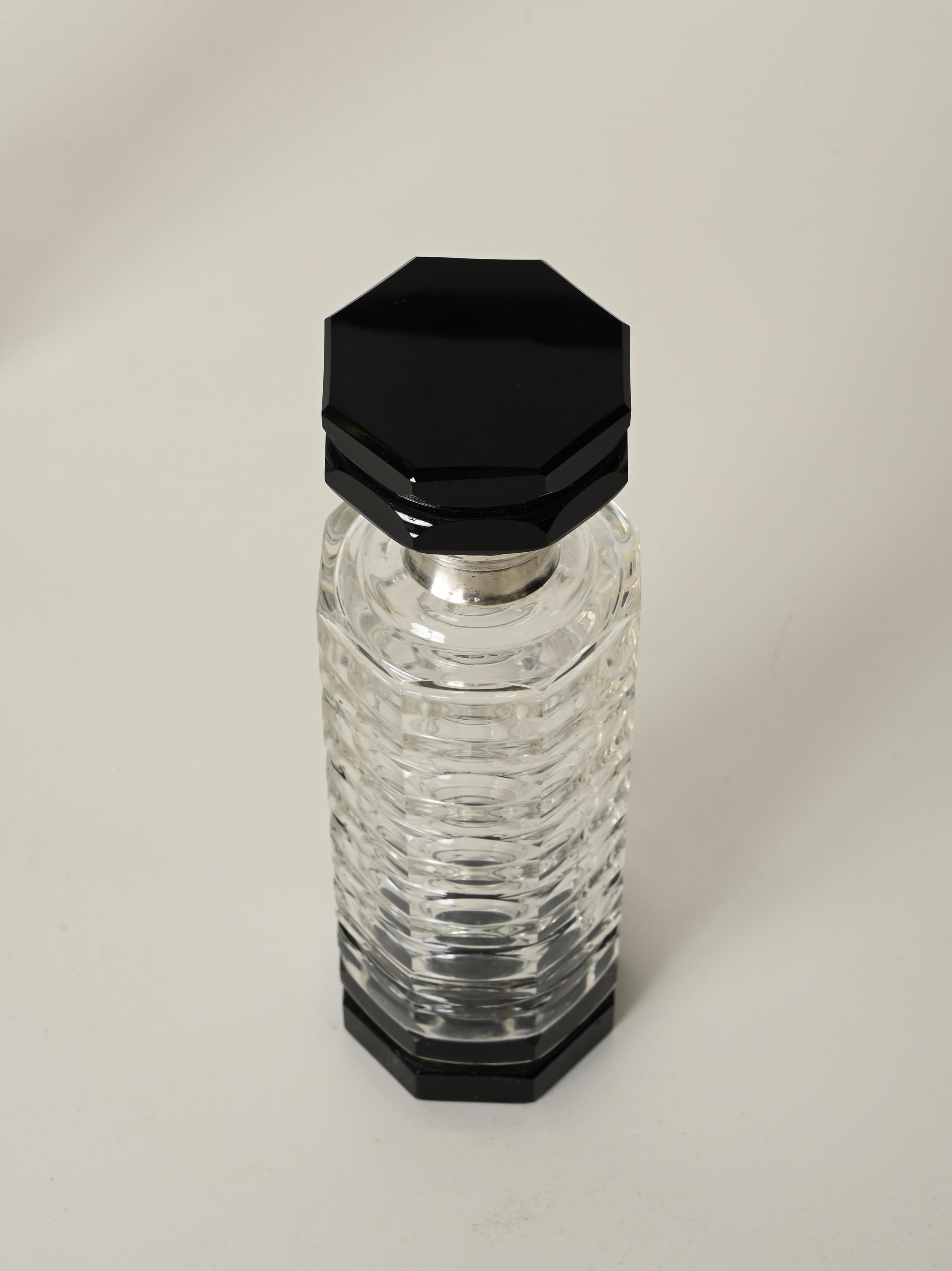 Italienisches Deko-Kristallkaraffen- und Glasset mit Silberdetails, Italien, 1930er Jahre (Handgefertigt) im Angebot