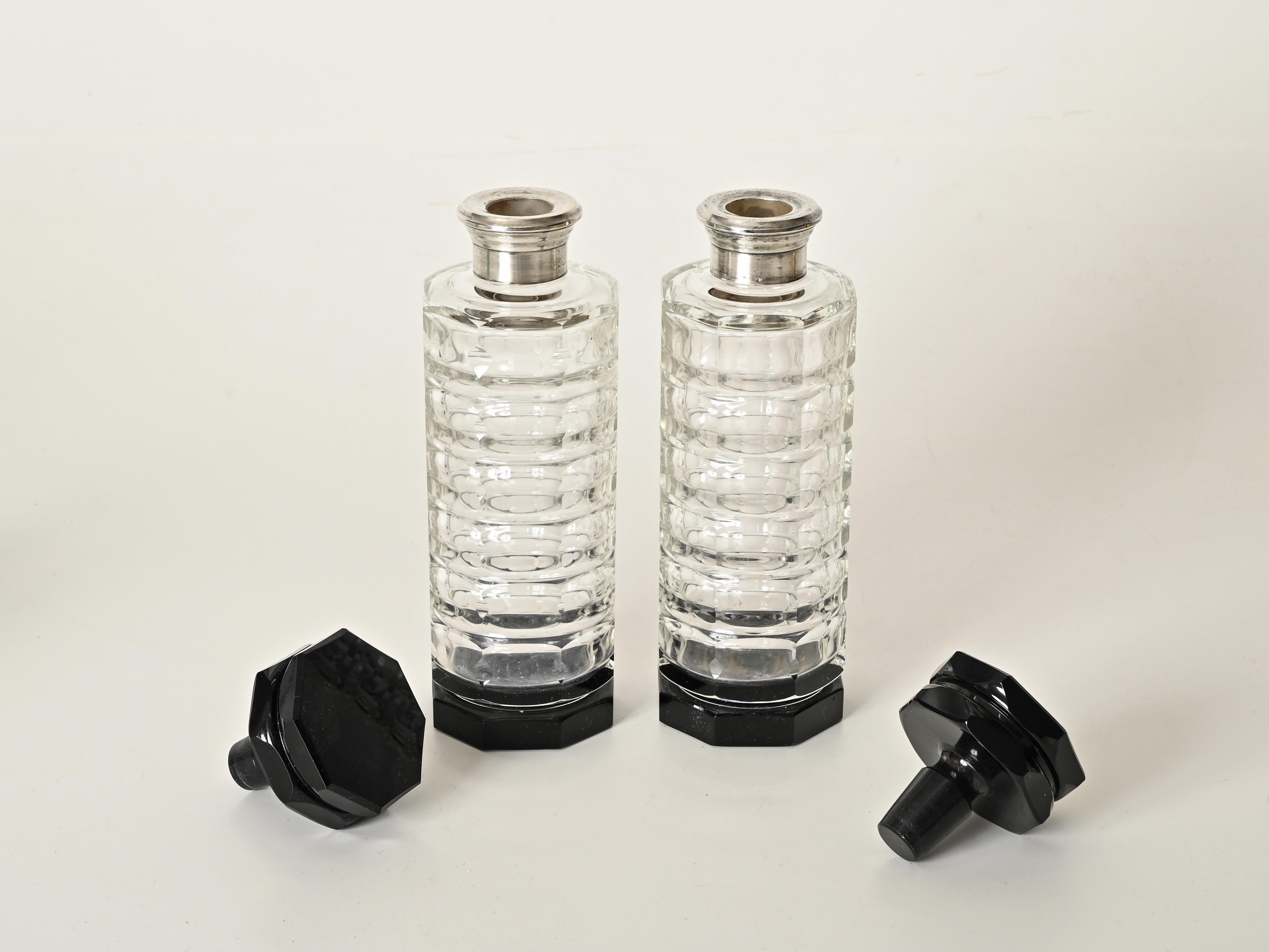 Italienisches Deko-Kristallkaraffen- und Glasset mit Silberdetails, Italien, 1930er Jahre im Zustand „Gut“ im Angebot in Roma, IT