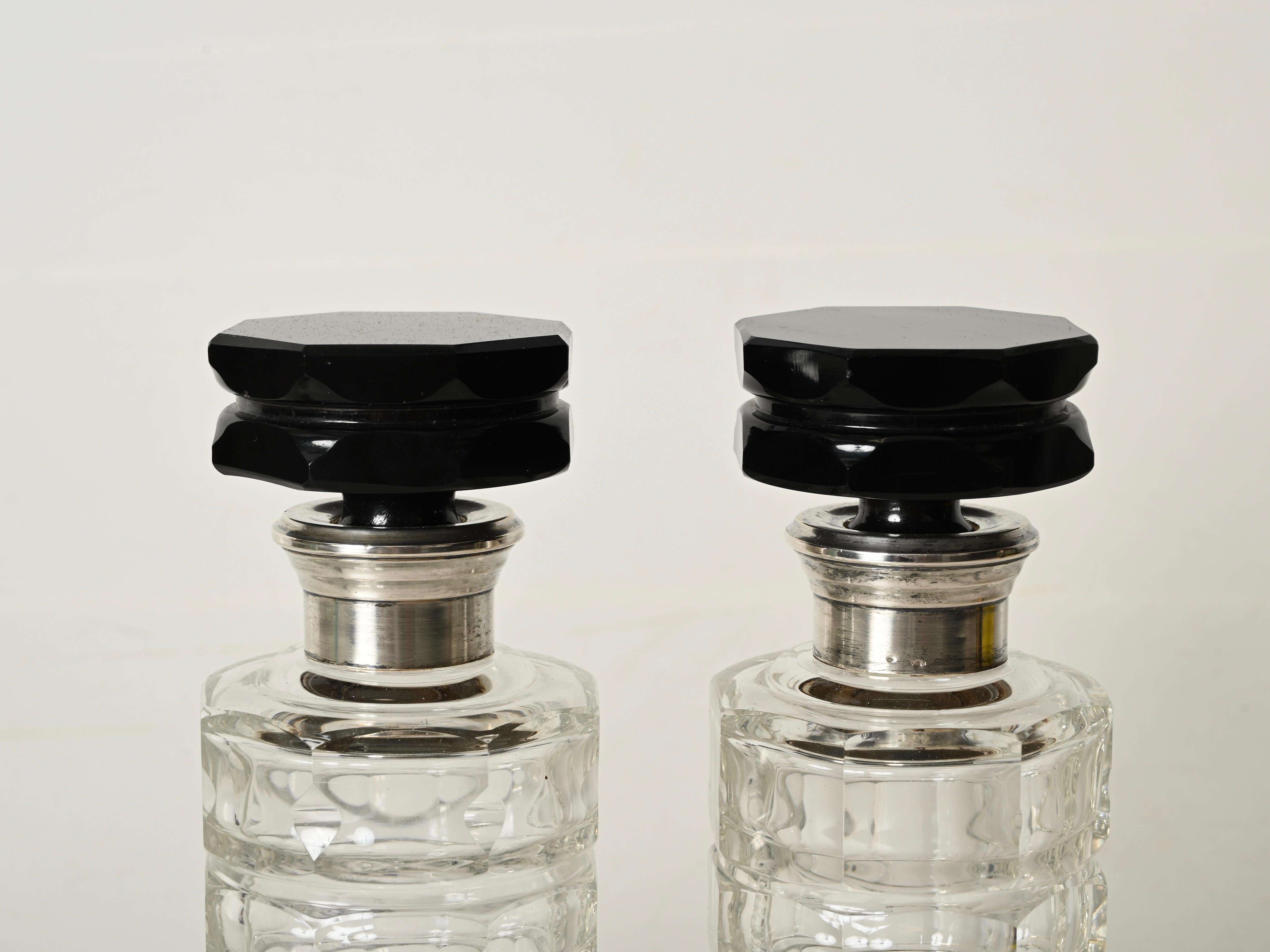 Italienisches Deko-Kristallkaraffen- und Glasset mit Silberdetails, Italien, 1930er Jahre im Angebot 2