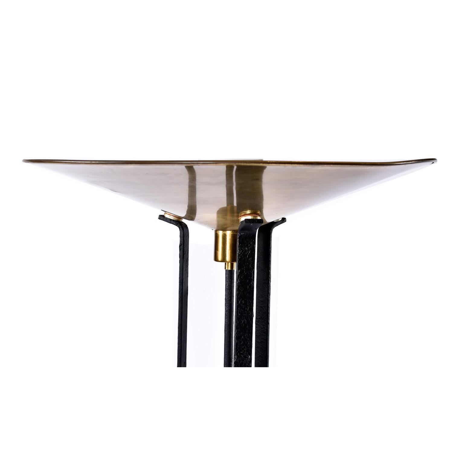 American Italian Deco Modern Brass Cymbal Torchiere Floor Lamps Set
