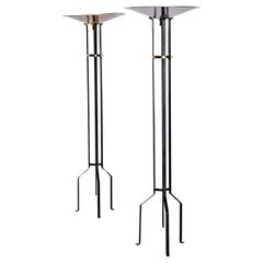 Italian Deco Modern Brass Cymbal Torchiere Floor Lamps Set