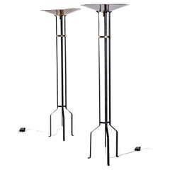 Italian Deco Modern Brass Cymbal Torchiere Floor Lamps Set