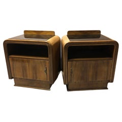 Italian Decò Nightstands, Original from 1920, Walnut, Honey Color, Black Top
