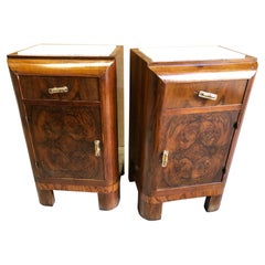 Italian Decò Nightstands, Original from 1930, Walnut, Marble Carrara Top