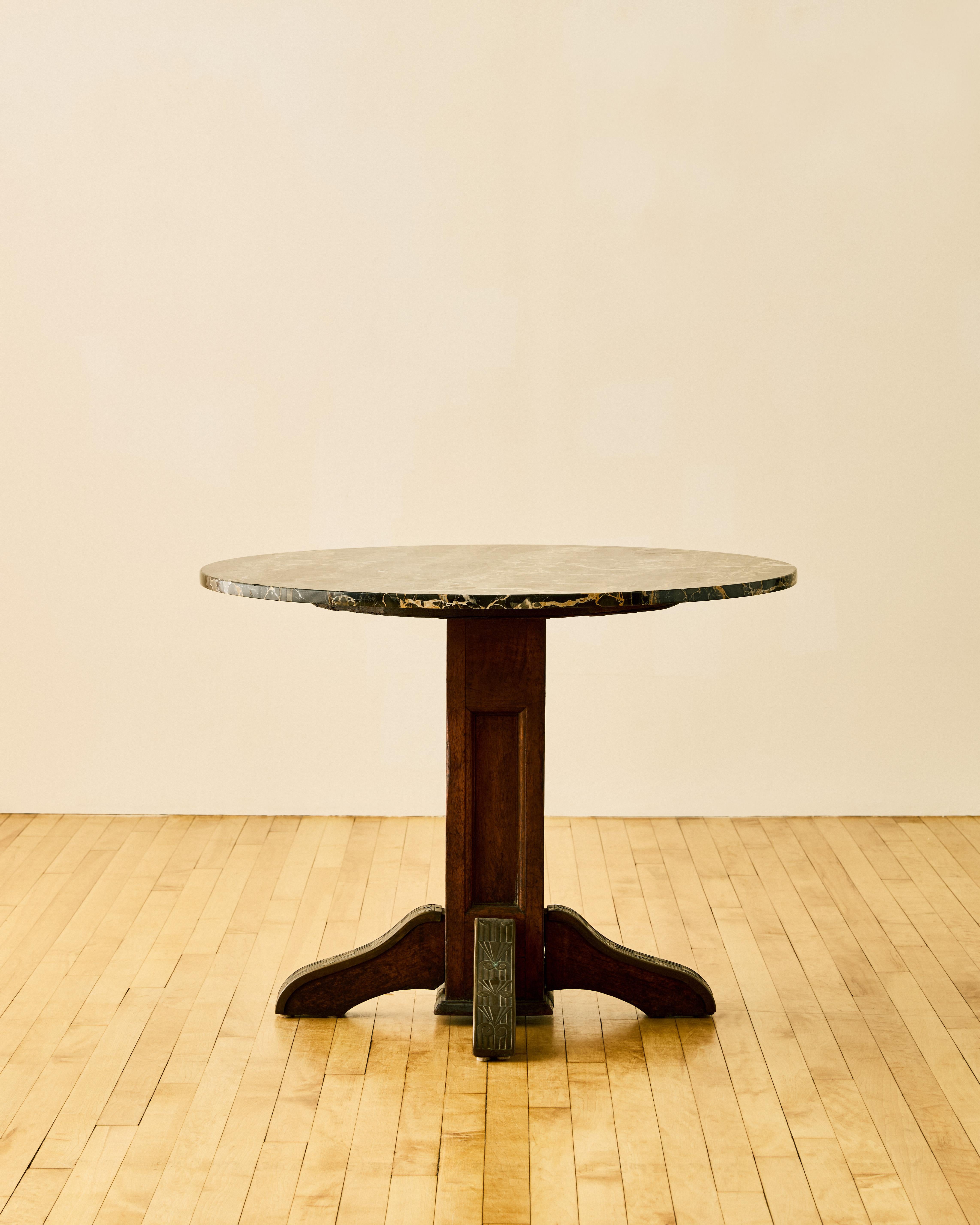 Italiano Italian Deco Oak and Marble Center Table in vendita