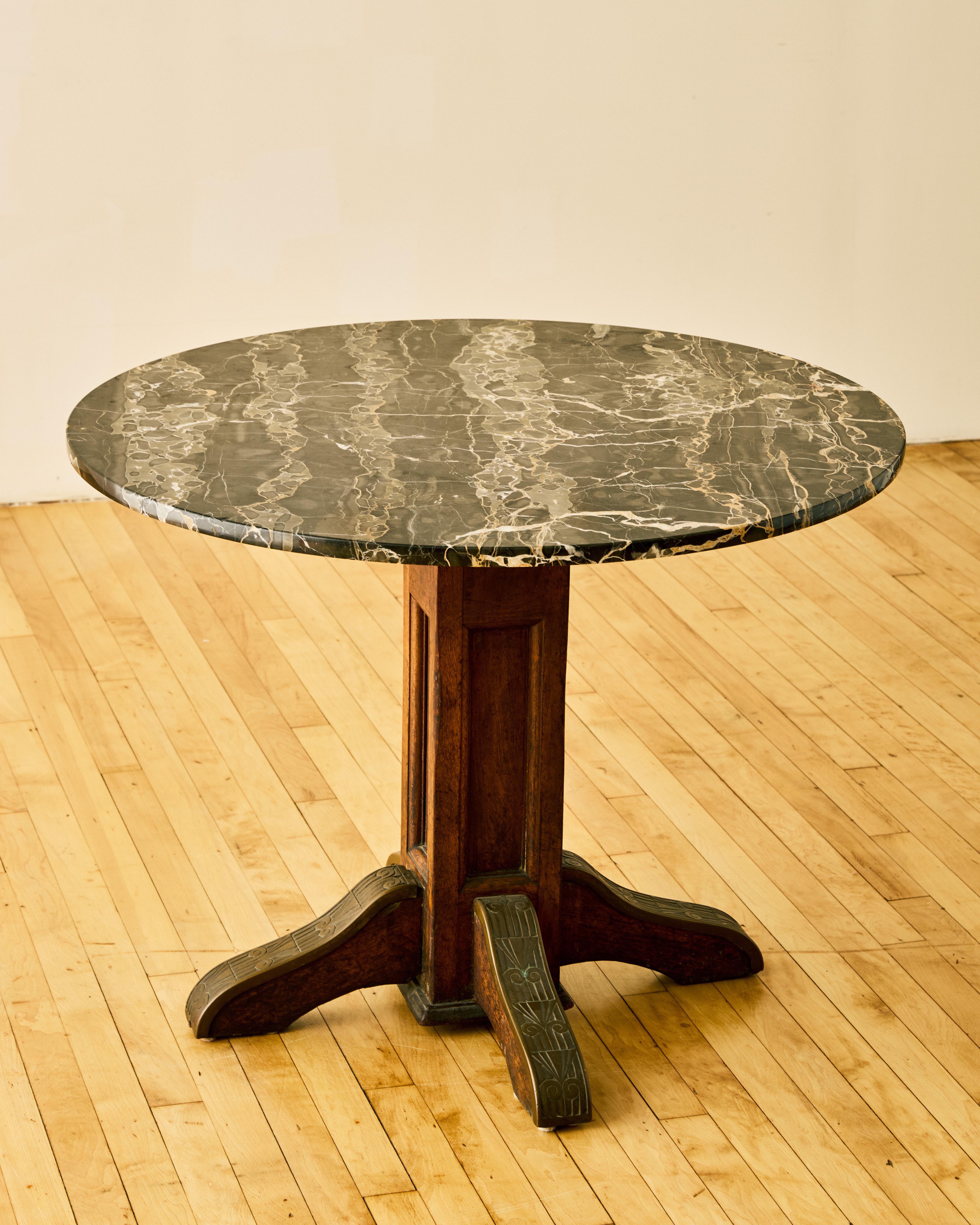 Italian Deco Oak and Marble Center Table in vendita 2