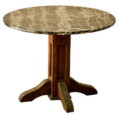 Italian Deco Oak and Marble Center Table