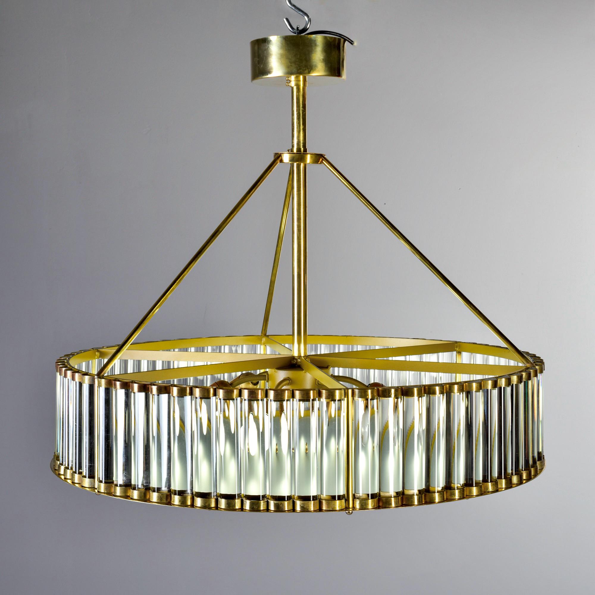Italian Deco Style Fixture with Polished Brass and Glass Rod Frame 1