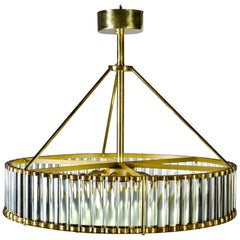 Italian Deco Style Fixture with Polished Brass and Glass Rod Frame