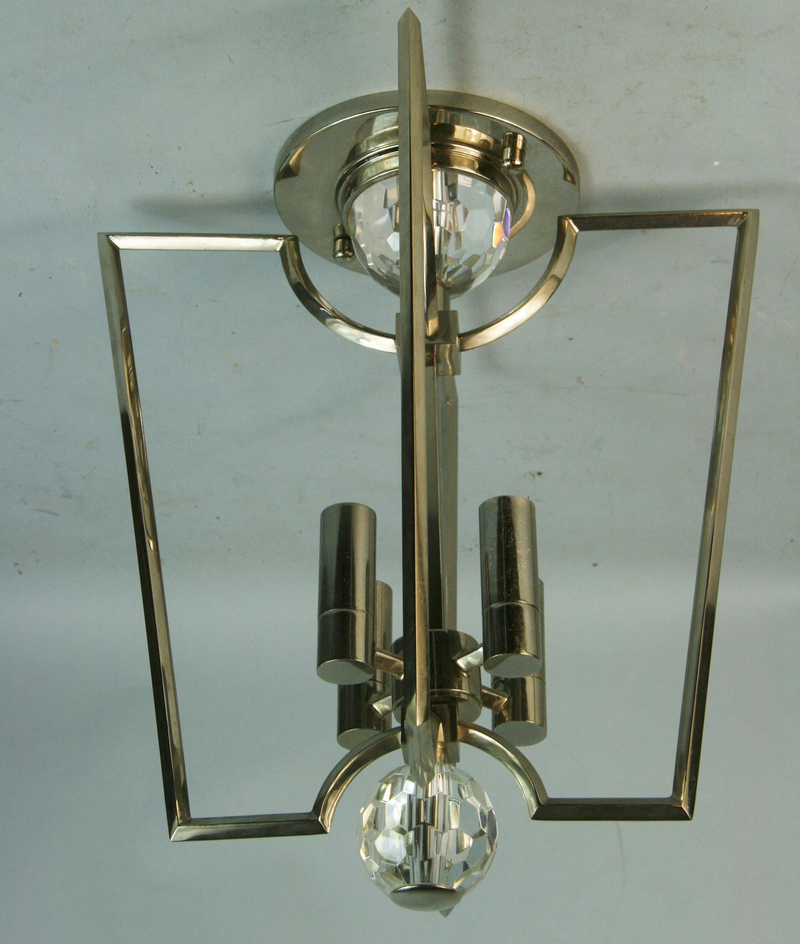 1515 Italian Deco style nickel and crystal 4 light pendant/flush mount
