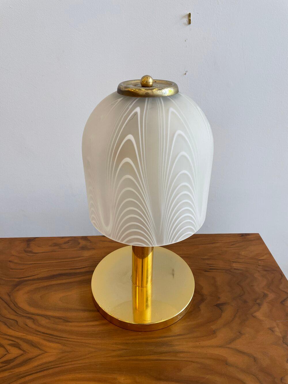 Italian Deco table lamp with feathered glass detail. (Shade: 7.5” D x 7.75” H).
   