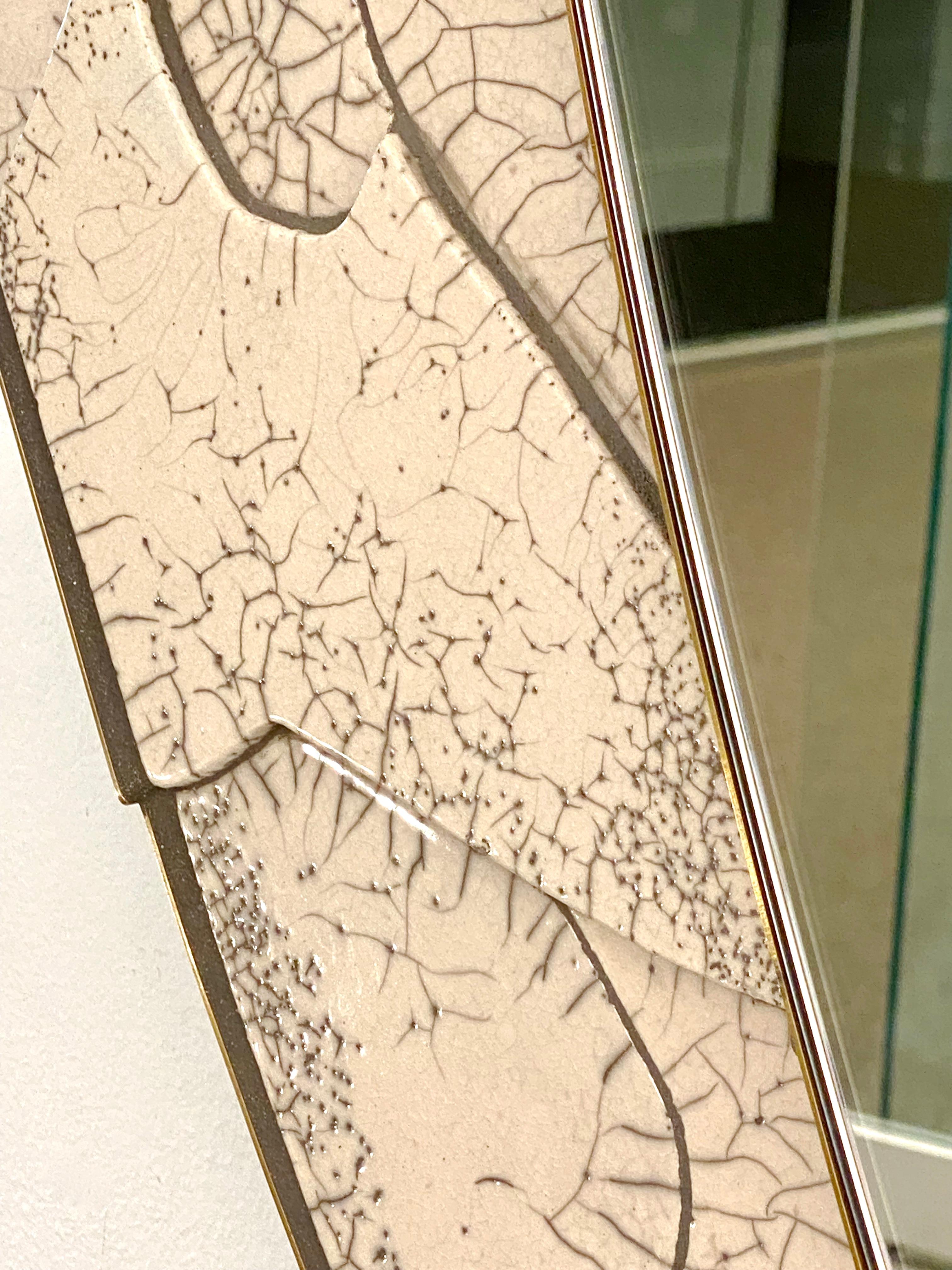 Italienisch Dekonstruiert Japanischen Stil Rose Beige Keramik Bronze Spiegel Skulptur (Bronziert) im Angebot