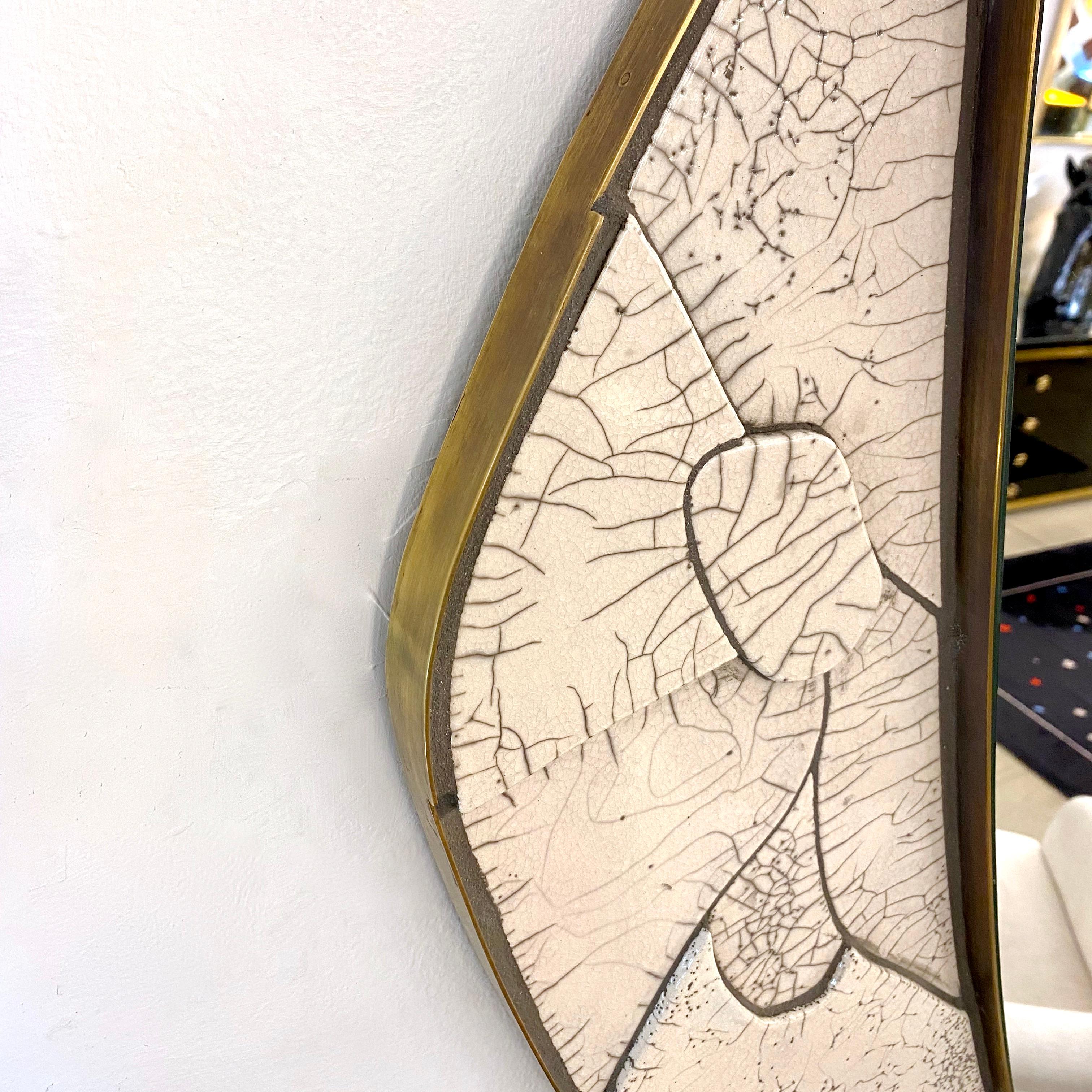 Italian Deconstructed Japanese Style Rose Beige Ceramic Bronze Mirror Sculpture In New Condition For Sale In New York, NY