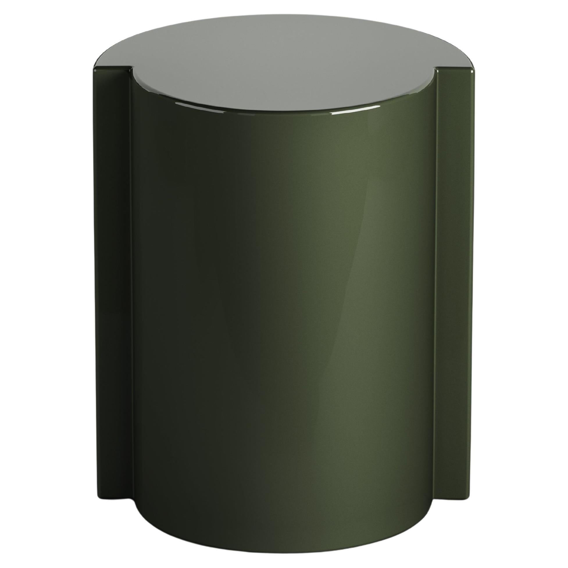 Table d'appoint et tabouret italiens déconstruits en laque vert olive