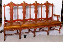 Settee italienne en bois décoré et laqué