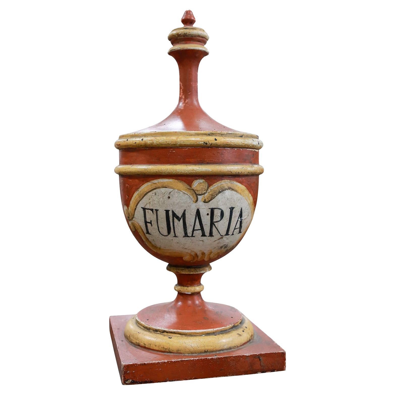 Italian Decorative and functional Apothecary Jar with great paint. Jars are newly made but very true to the originals. Circa 2000.
11 types: Cacao, Fumaria, Avena, Alloro, Sedano, Cardo, Carvi, Arnica, Psillio, Salice, Ortica

Dimensions: 18 1/4