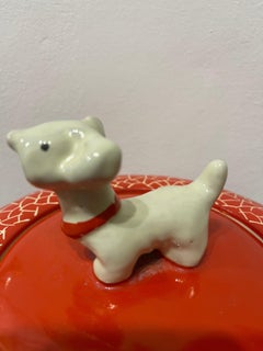 Italian decorative ceramic box 1940 Perugia Coral red Rometti Dog