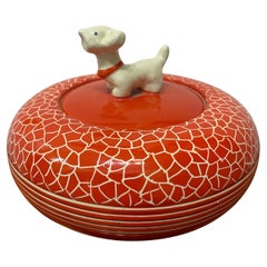 Italian decorative ceramic box 1940 Perugia Coral red Rometti Dog 