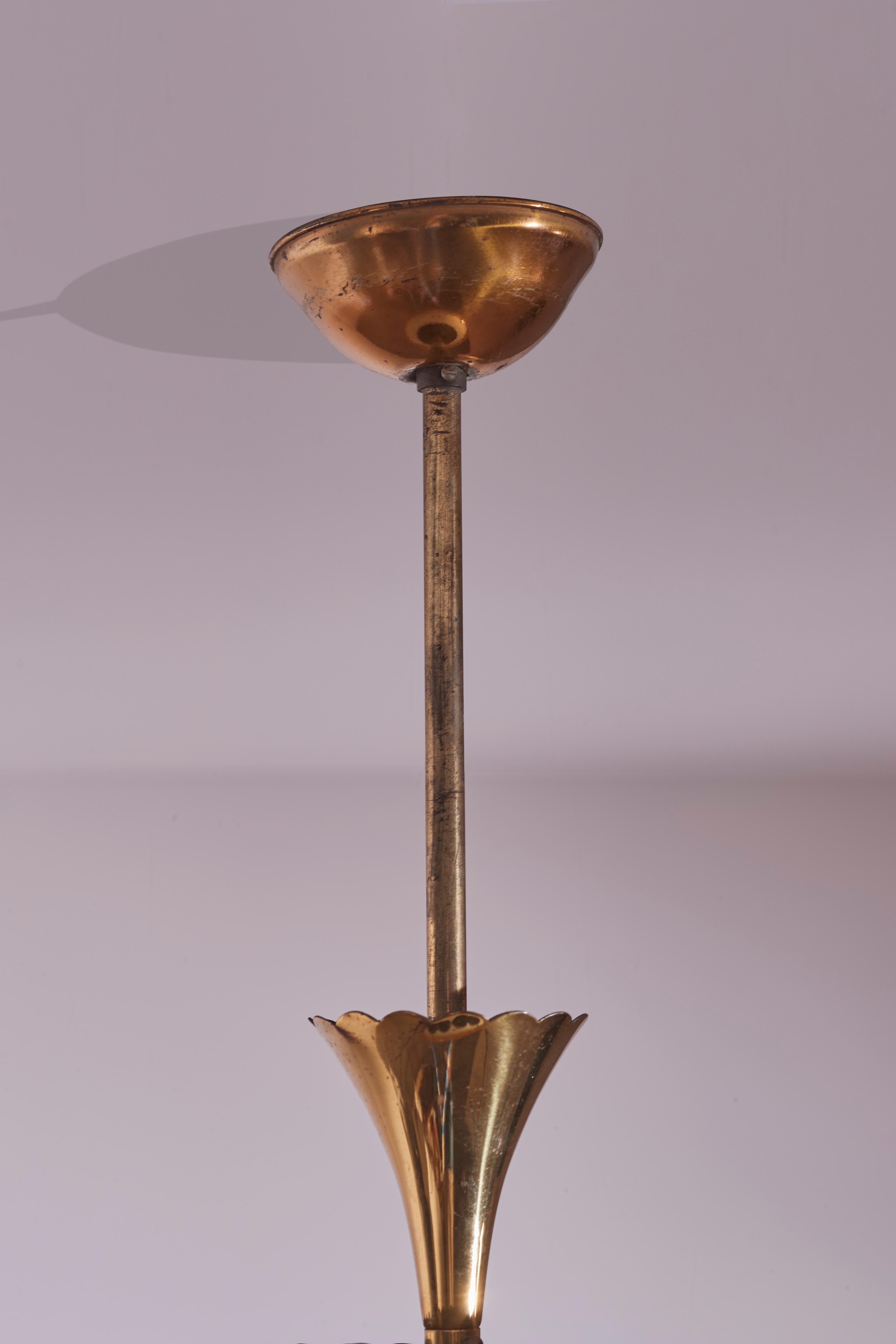 Lustre décoratif italien en laiton et verre sérigraphié, années 1960 en vente 3