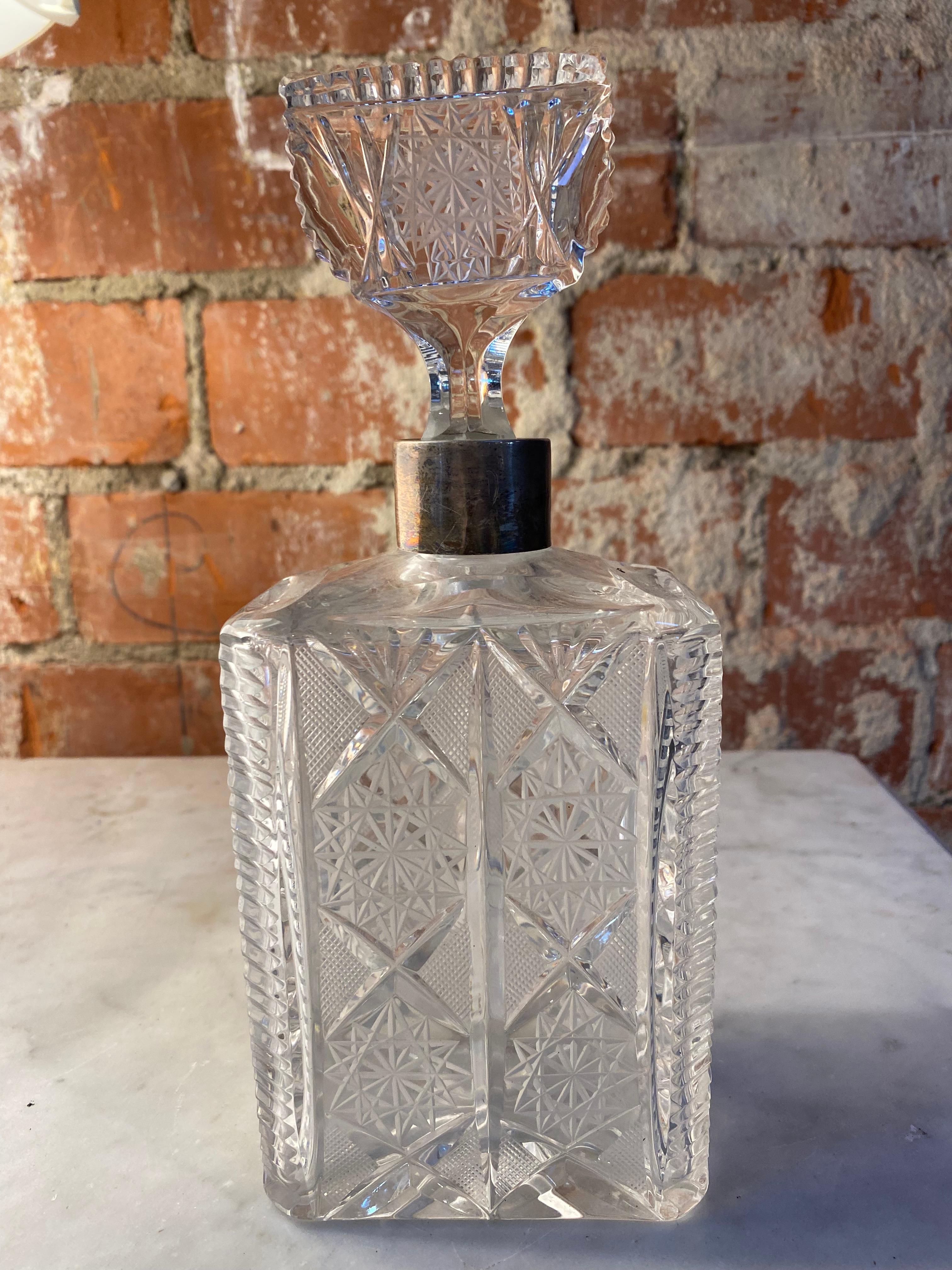Mid-Century Modern Italian Decorative Crystal and Silver Bottle 1940s For Sale