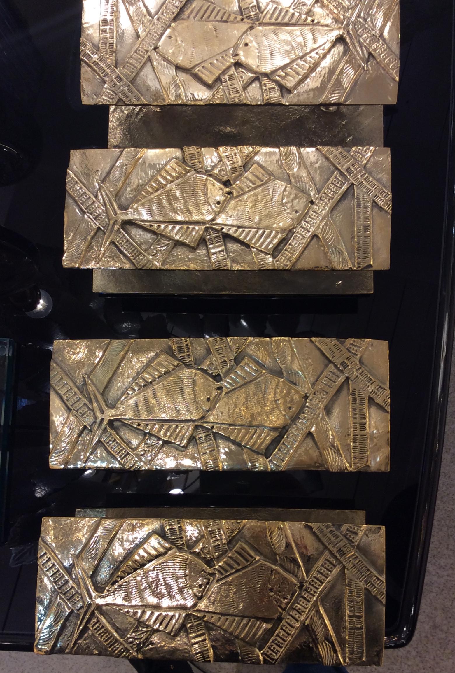 2 Paar italienische Türgriffe in Bronze gegossen um 1970 unsigniert erstaunliche Qualität sehr dekorativ.