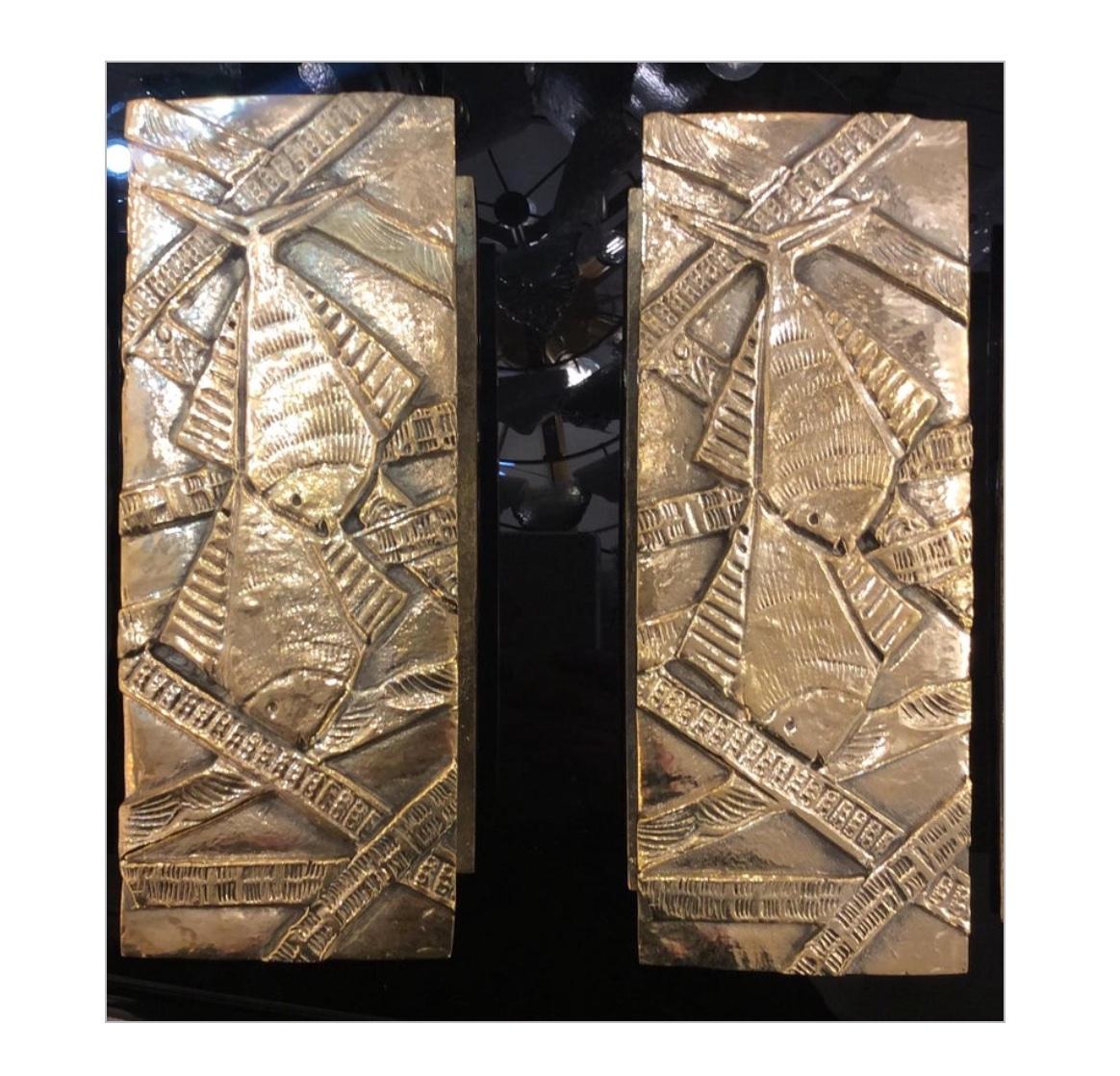 Late 20th Century Italian Decorative Door Pulls Handle’s in Bronze, 1970