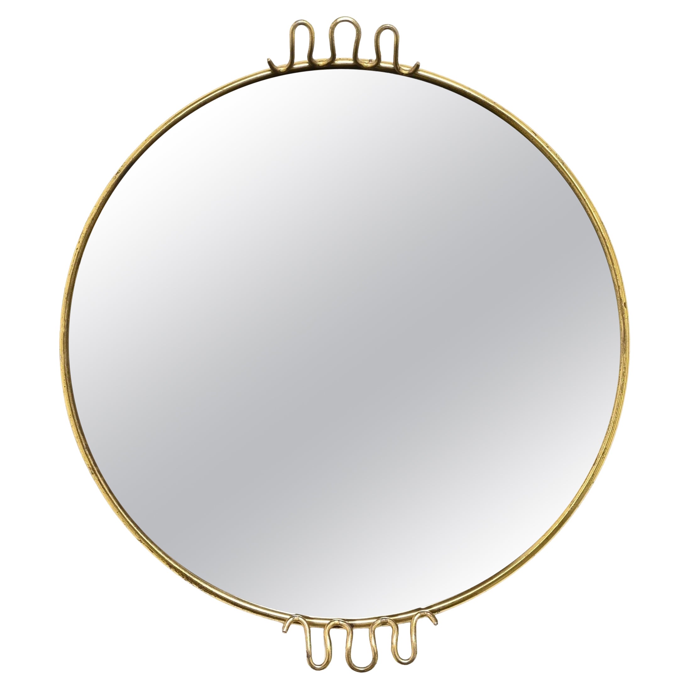 Italian Decorative Floral Brass Mirror, Gio Ponti Style, Italy 1950s