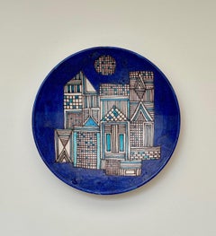 Guido Gambone Large Decorative Dish, Enameled Wall Art, Italy, 1960s