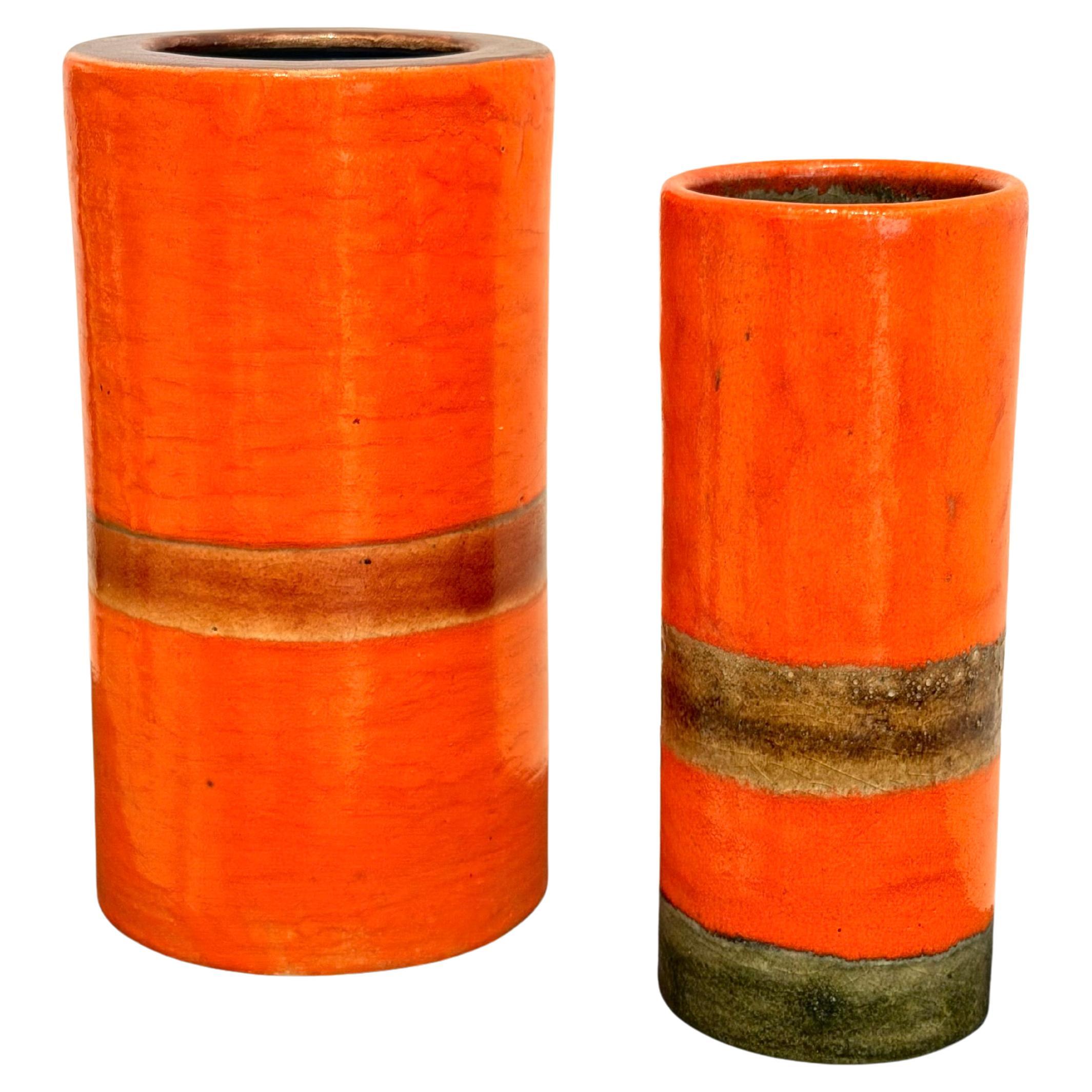 Italian Decorative Mid-Century Pair of Ceramic Vases Signed by Gambone