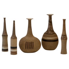 Conjunto decorativo italiano de mediados de siglo de 5 pequeños jarrones de cerámica firmados por Gambone