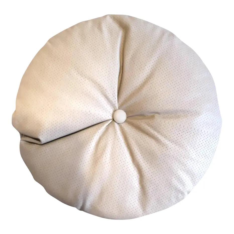 Italian Decorative Round Leather Pillow by Arflex, Round Beige Leather For Sale 5