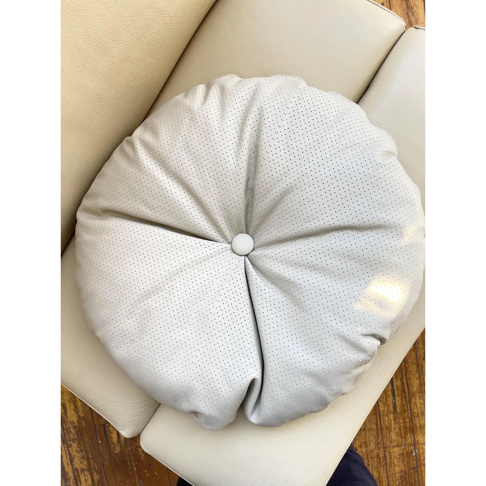 Contemporary Italian Decorative Round Leather Pillow by Arflex, Round Beige Leather For Sale