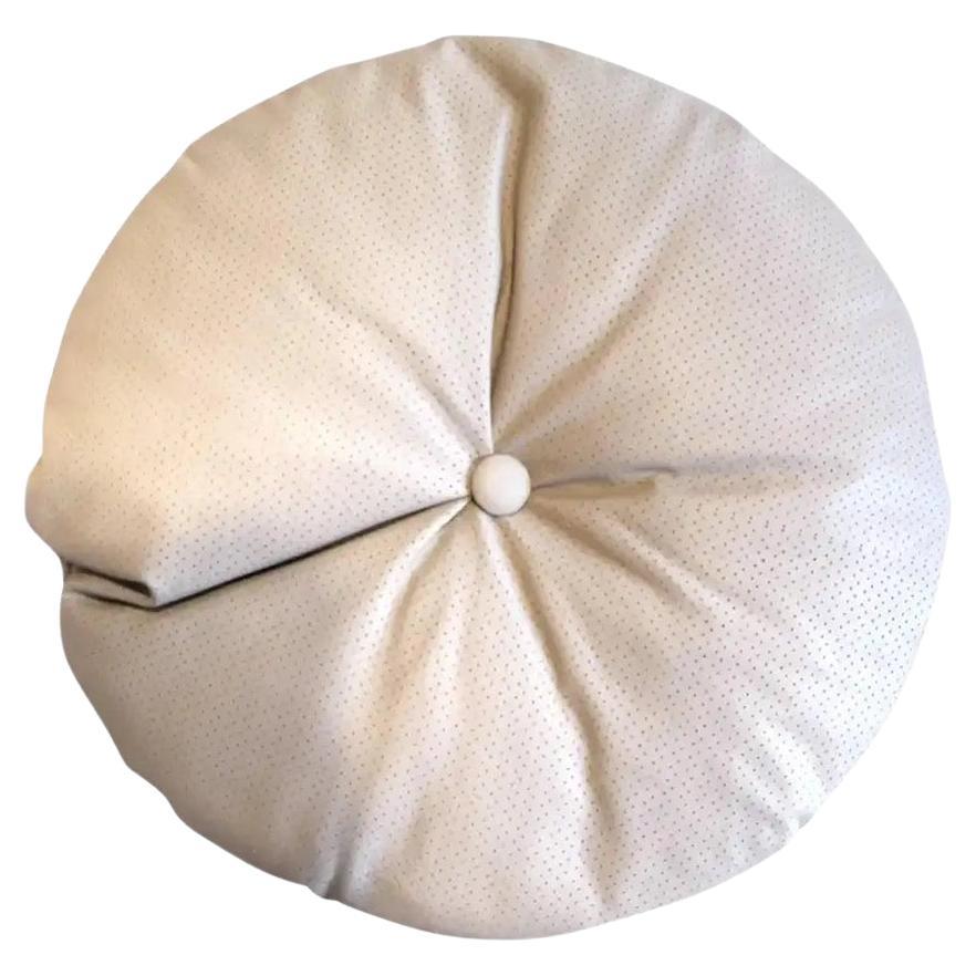 Italian Decorative Round Leather Pillow by Arflex, Round Beige Leather For Sale