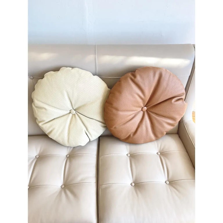 Italian Decorative Round Leather Pillow by Arflex, Round Brown Leather For Sale at 1stDibs