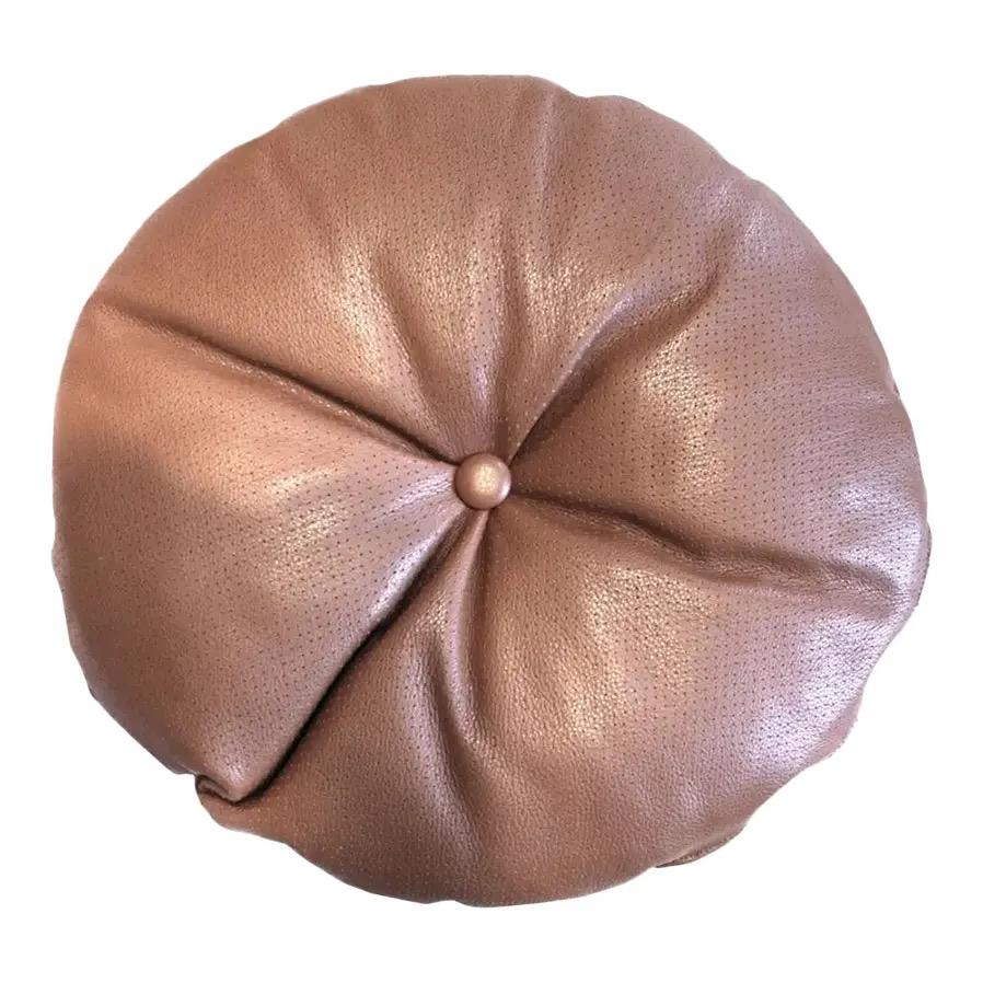 Italian Decorative Round Leather Pillow by Arflex, Round Brown Leather For Sale