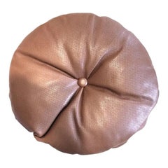 Italian Decorative Round Leather Pillow by Arflex, Round Brown Leather