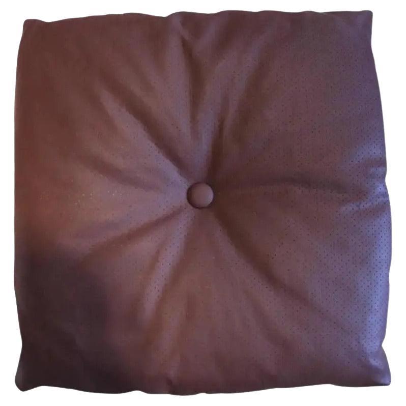 Italian Decorative Square Brown Leather Pillow by Arflex For Sale