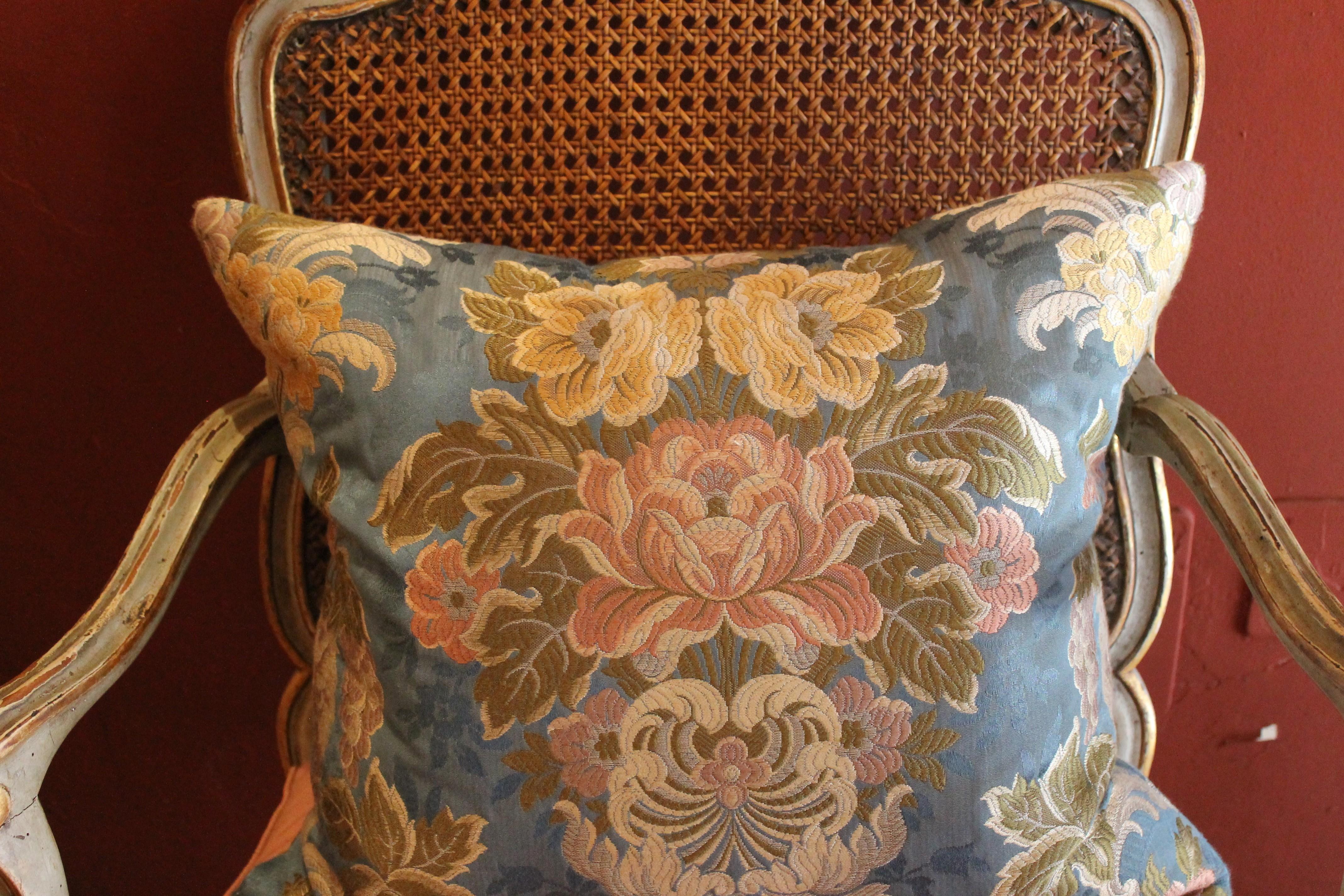 Italian Decorative Throw Pillows with Floral Pattern Cotton Brocade Fabric For Sale 4
