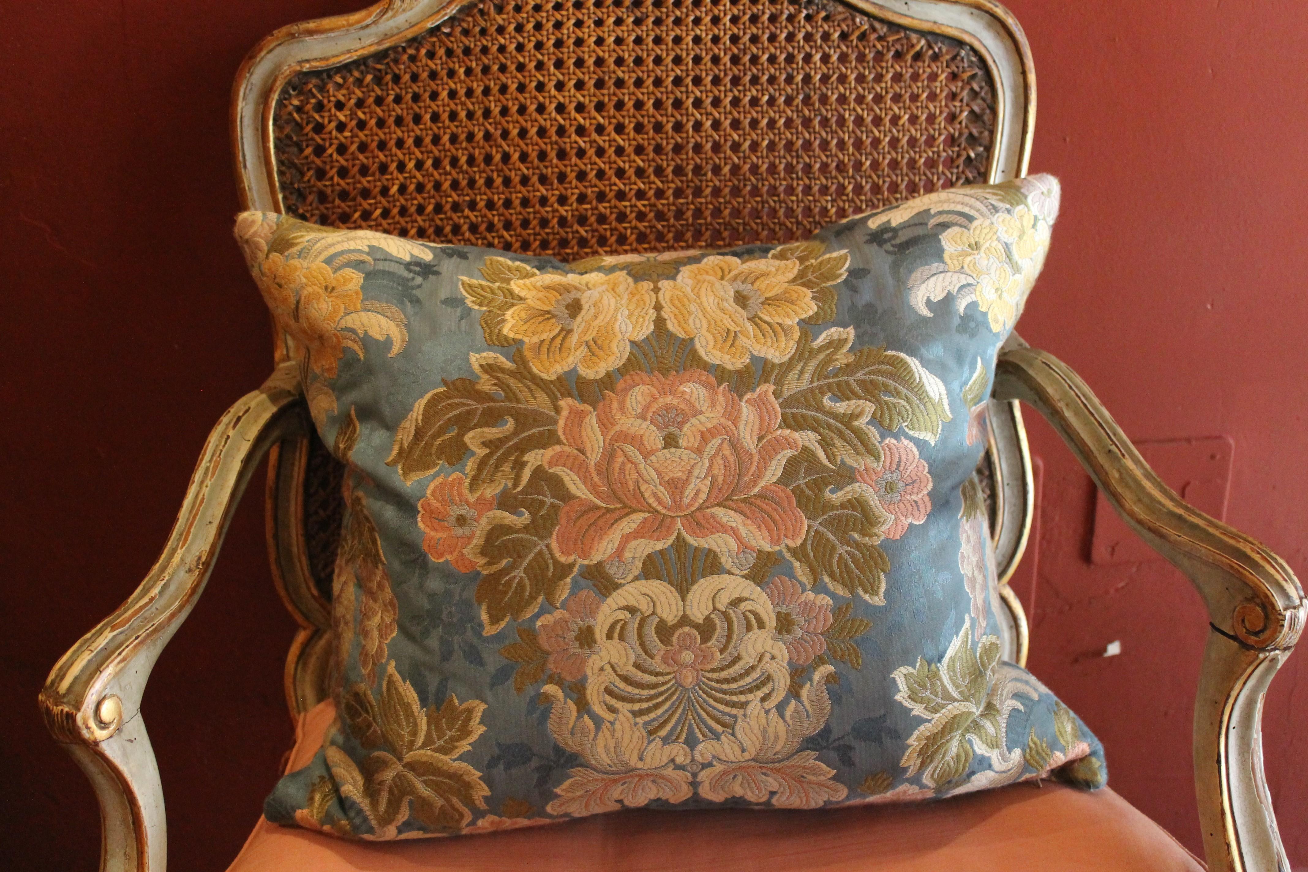 Italian Decorative Throw Pillows with Floral Pattern Cotton Brocade Fabric For Sale 5