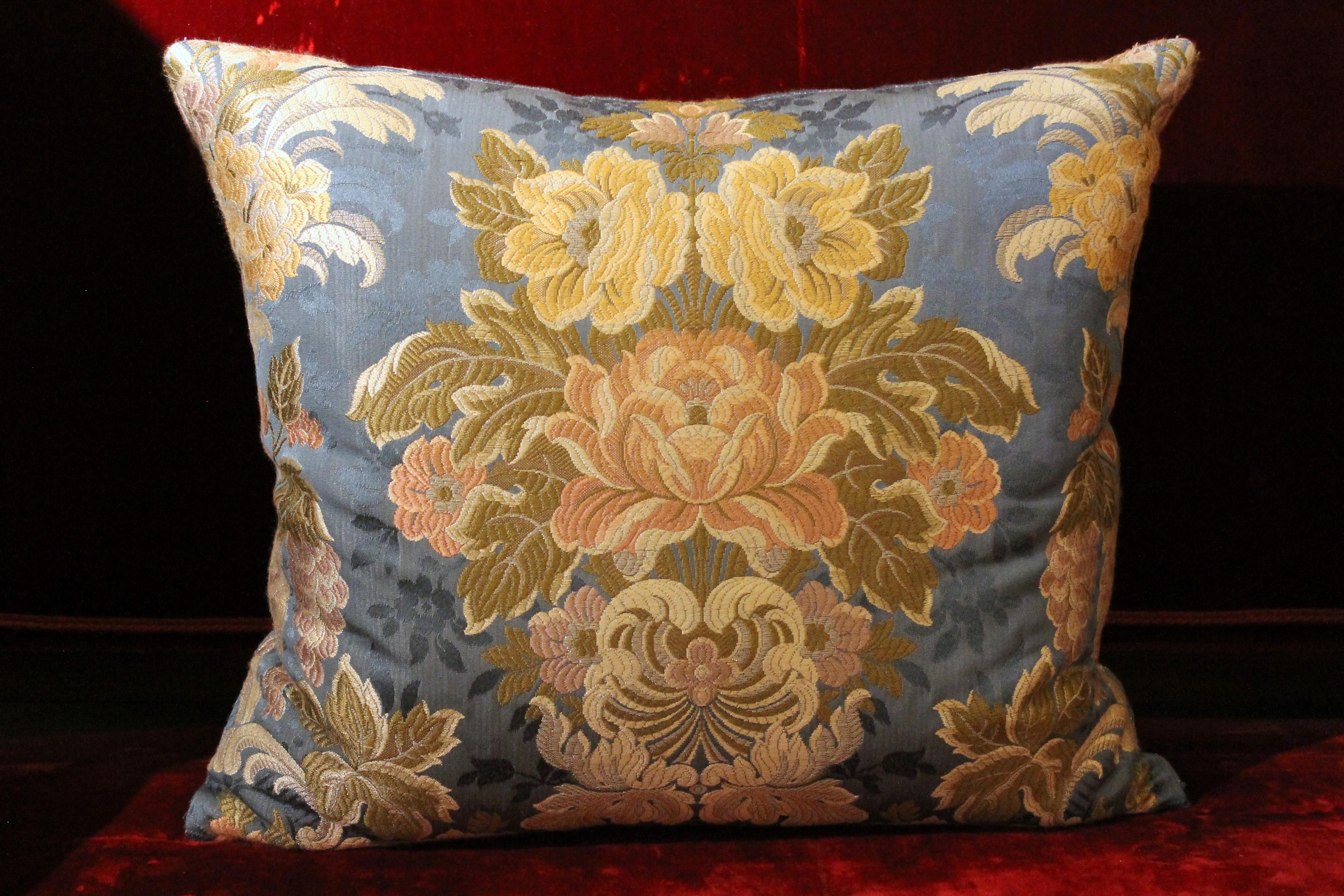 Italian Decorative Throw Pillows with Floral Pattern Cotton Brocade Fabric For Sale 10