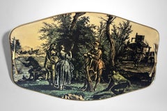 Italian Decorative Tray With Brass Handles And Pastoral Scene