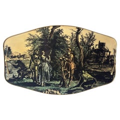 Italian Decorative Tray With Brass Handles And Pastoral Scene