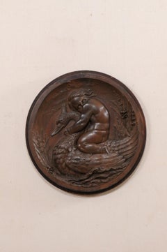Italian Decorative Wall Plaque Carved with Putto & Water Fowl Early 19th Century