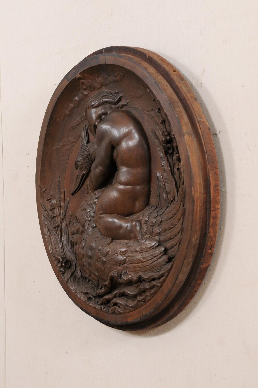 Italian Decorative Wall Plaque Carved with Putto & Water Fowl Early 19th Century For Sale 1