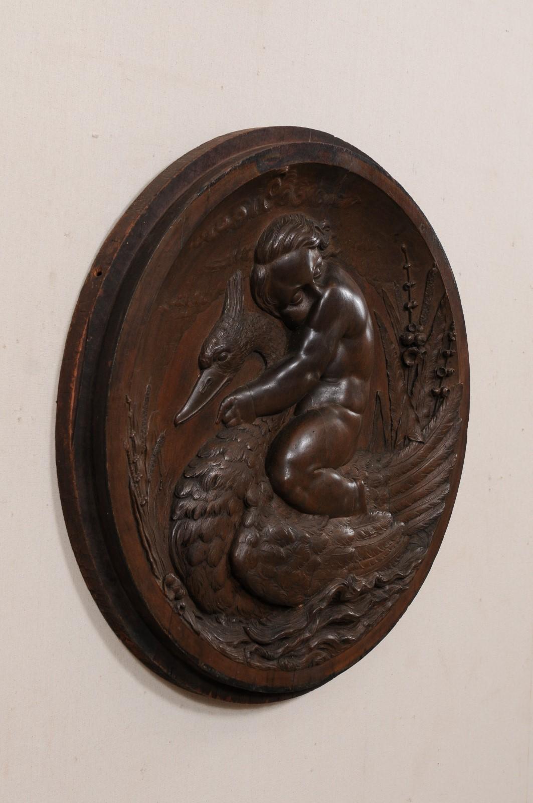 Italian Decorative Wall Plaque Carved with Putto & Water Fowl Early 19th Century For Sale 2