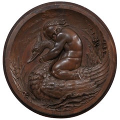 Placa mural decorativa italiana tallada con putto y ave acuática Principios del siglo XIX