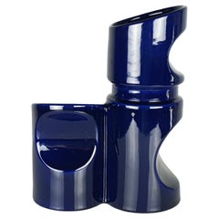 Italian Deep blue ceramic 1970s sculptural vase by Ceramfata